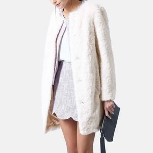 Faux fur collarless coat - Topshop sz 6